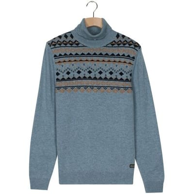 Baileys Trui High Neck Pullover Front Top Nordic Knit Jacquard Faded Denim Blue / male