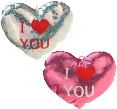 Krüger & Gregoriades Sierkussens - roze/zilver - 14 cm - glimmend - hart I Love You - Valentijn - pluche - hart