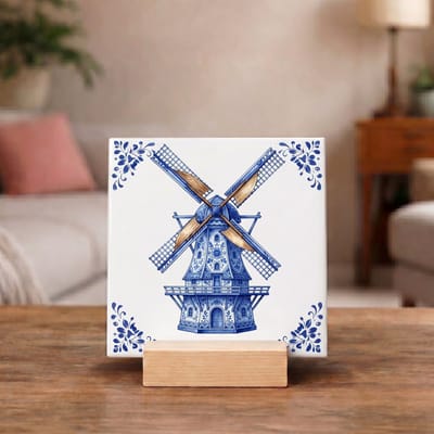Delftsblauw Tegeltje 11x11 Windmolen – Hollandse Wanddecoratie Cadeau