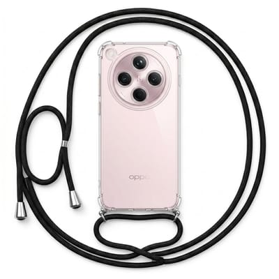 Geschikt voor Oppo Find X8 Hoesje met Koord - Transparant - Verstelbaar Nekkoord - Schokbestendig - Zwart