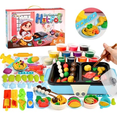 Kleur Kneedklei Speelset Keuken Doe-alsof Pot Kookspelletjes Voor Kinderen Kleuters Kook Speelgoed Eten Modellering Speelgoed Accessoires Gereedschap blauw