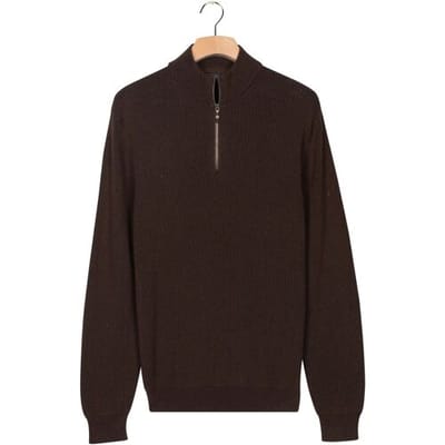 Baileys Trui Half Zip Uni Color Plated Rib Knit Dark Brown / male
