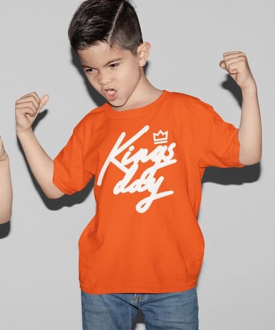 Oranje Koningsdag T-Shirt Kind Kingsday Crown (1-2 jaar - MAAT 86/92) | Oranje kleding & shirts | Feestkleding