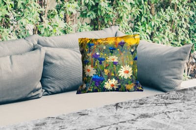 Buitenkussen - Schilderij - Olieverf - Natuur - Bloemen - 45x45 cm - Weerbestendig