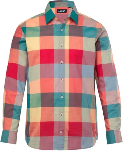 Men Plus - Heren - Geruit overhemd lange mouwen Kentkraag Comfort Fit - Chili rood - Maat 3XL