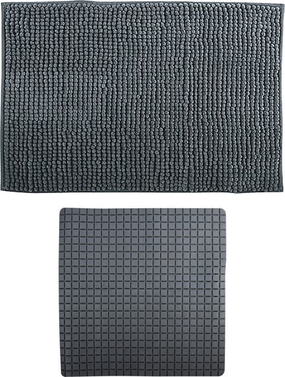 MSV Douche anti-slip mat en droogloop mat - Sevilla badkamer set - rubber/microvezel - donkergrijs