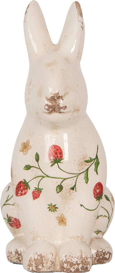 Clayre & Eef Decoratie Beeld Konijn 16x12x28 cm Beige Keramiek Aardbeien