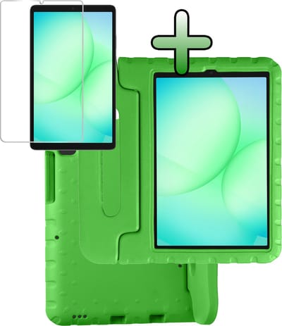 Hoesje Geschikt voor Samsung Galaxy Tab A11 / A9 - Met Screenprotector - Kinderhoes Shockproof Bumper - Kidsproof Case - Tablet Hoes - Kinder Hoes Cover - Groen