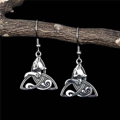 Noorse Runen Triquetra Vos Hangende Oorbellen Vrouwen Retro Roestvrij Staal Vrouwelijk Amulet Vikingen Drie-eenheid Oorhanger IJslandse Sieraden gray