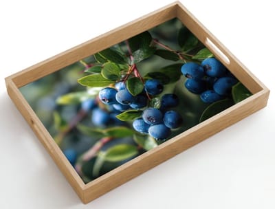 Dienblad hout 50x35 cm - Schootdienblad - Blauwe bessen - Dauwdruppels - Natuurlijk licht - Borrelplank rechthoek - Plateau dienbladen
