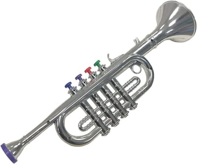 Kinder Trompet - Muzikaal Speelgoed - Muziek Leren - Vier Kleurrijke Toetsen - 348 x 10 x 174 cm - Zilver