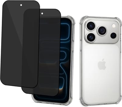 ChiGuard Hoesje & 2x Privacy Screenprotector geschikt voor iPhone 17 Pro Hoesje Screenprotector - Gehard Glas Cover + Shock Proof Case - Transparant