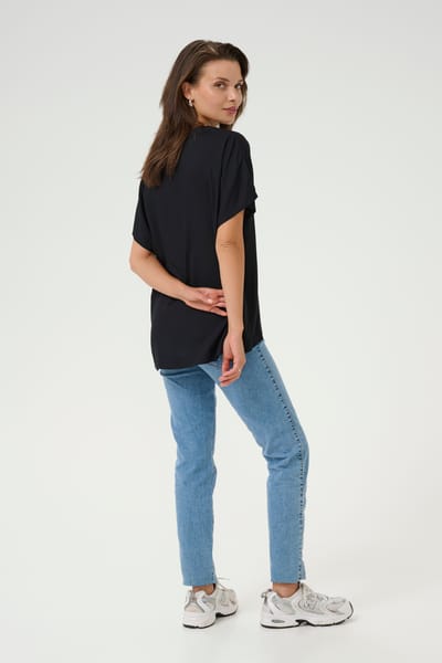 Blouse met korte mouwen Regular fit Black