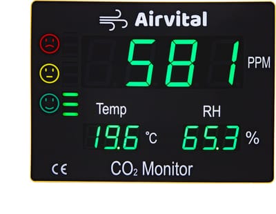 Airvital XL Extra Grote CO2 meter met Alarm voor Muurmontage - 40x30cm - Grote Ruimte - Groot Formaat