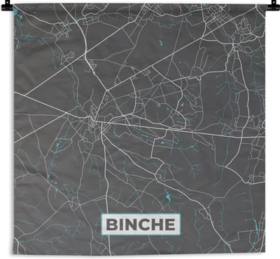 Wandkleed - Wanddoek - Plattegrond – Binche – Blauw – Stadskaart - Kaart - 180x180 cm - Wandtapijt