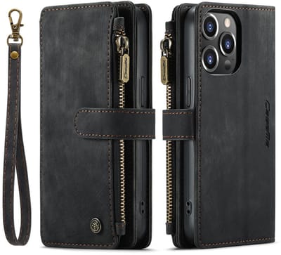 CaseMe – Telefoonhoesje geschikt voor Apple iPhone 14 Pro Max – Wallet Rits Book Case – Magnetische Sluiting & Portemonnee – PU Leer – Zwart