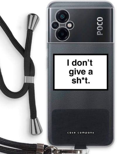 Case Company® - Hoesje met koord geschikt voor Xiaomi Poco M5 hoesje met Koord - Don't give a shit - Telefoonhoesje met Zwart Koord - Bescherming aan alle Kanten en Over de Schermrand