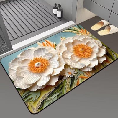 3D Visuele Olieverf Bloemen Diatomeeënaarde Vloermat Badkamervloermat Entree Deurmat Badkamer Absorberende Voetmat 50 * 80Cm