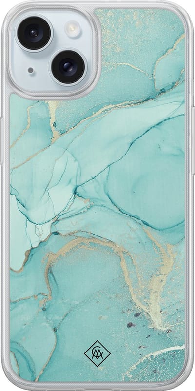 Casimoda® hoesje - Geschikt voor iPhone 14 - Marmer mint groen - 2-in-1 case - Schokbestendig - Marble design - Verhoogde randen - Mint, Transparant