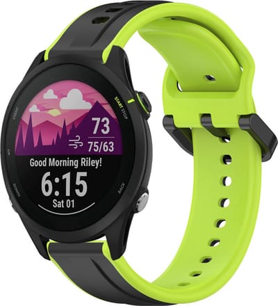 Siliconen bandje - geschikt voor Garmin Vivoactive 4 / Venu 3 / Venu 2 / Forerunner 255 / Forerunner 265 / 570 (47mm) - zwart-limoengroen