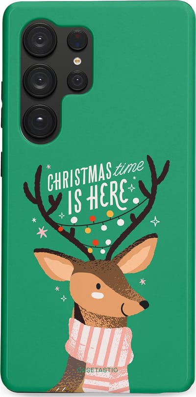 Casetastic hoesje geschikt voor Samsung Galaxy S25 Ultra - Dubbellaagse bescherming - Rudolf het Rendier op het groen - Fashion Case - Turquoise Perzik Donkergroen