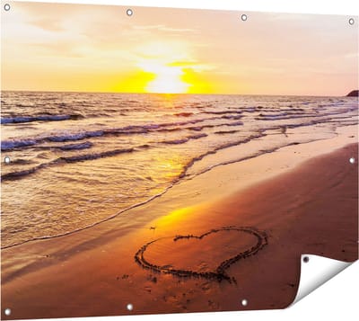 Gards Tuinposter Zonsondergang op het Strand met een Hartje - 120x90 cm - Tuindoek - Tuindecoratie - Wanddecoratie buiten - Tuinschilderij