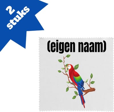 Akyol - papegaai op een tak met eigen naam brillendoekjes - Papegaai - papegaai liefhebbers - iemand die houdt van papegaaien - verjaardag - cadeau - kado - 17,8 bij 17,8 cm - 2 stuks