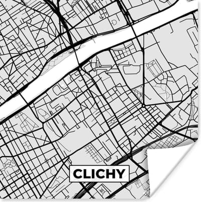 Poster Plattegrond - Clichy - Stadskaart - Kaart - Frankrijk - 100x100 cm XXL