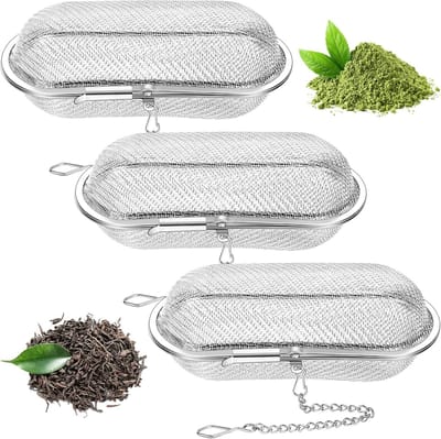 Set van 3 - Ovale thee-ei van roestvrij staal - Filter voor losse theeblaadjes van 4,25 x 1,75 inch - Drijvende theezeef van Kitchen Home