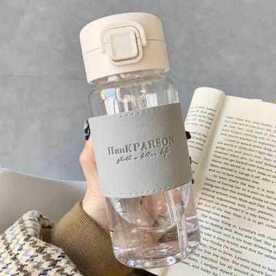 500ml Draagbare Waterfles met Rietje Creatieve Leuke Lekvrije Plastic Drinkfles Melk Koffie Thee Sapbeker Drinkgerei gray