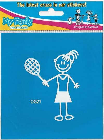 Meisje tennis - autosticker - wit - 9 cm hoog
