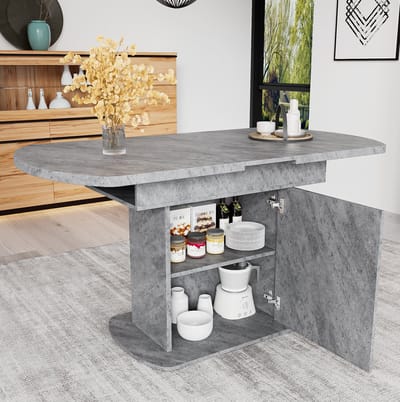 DESMIU Eettafel - Uitschuifbaar Ovaal Met Opbergruimte - Voor Eethoek En Werkplek - Spaanplaat En Metaal - 110 Tot 130x70x75 Cm - Grijs
