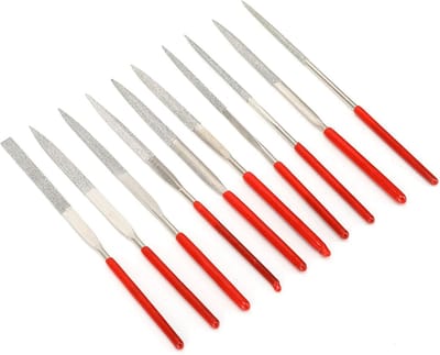 Precisie Vijlenset - Diamant Vijlen - Ambachtelijk Werk - Comfortabele Handgreep - 10 Stuks - Grijs