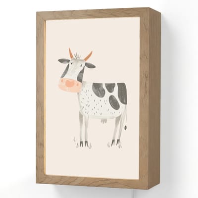 Wandlamp 20x30 cm - Oplaadbaar - Koe - Boerderij dier - Dieren - Pastel kleuren - Wandlampen binnen woonkamer - Slaapkamer lamp met kabel - Decoratieve nachtlamp - Vloerlamp snoer