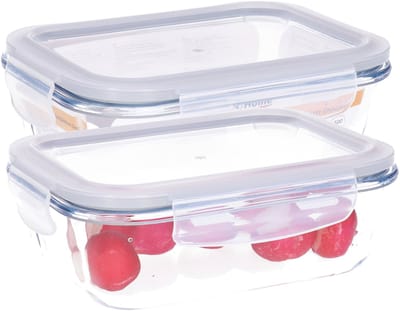 2x b-home vershoudbakje/lunchbox - luchtdicht - met clips - glas - 17 x 13 cm - 630 ml