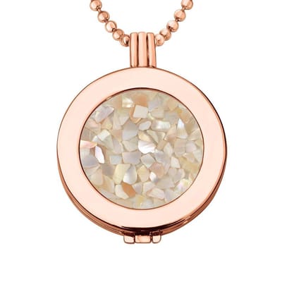 Quiges - Munthouder met Ketting en Munt 33mm Schelp Vlokjes Beige - Rosegoudkleurig - ERHS893