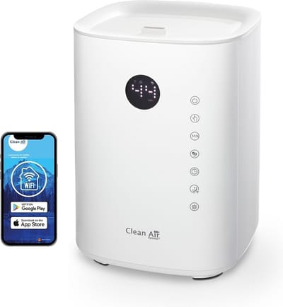 Clean Air Optima® CA-604W Smart Top Filling - 3in1: Luchtbevochtiger met Ionisator, UVC-lamp en Aromatherapie - Geschikt voor Woonkamer, Kantoor, Babykamer, Slaapkamer