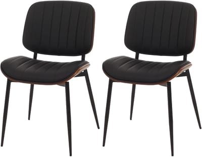 Set van 2 eetkamerstoelen MCW-O44, keukenstoel, gebogen hout, kunstleer, Öko-Tex MVG ~ walnootlook, zwart