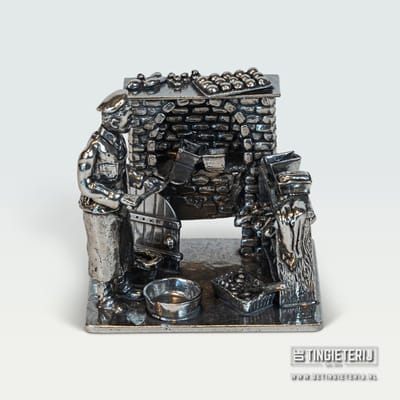 Tinnen Bakker Met Oven Beeldje – Handgemaakt Miniatuur Ambacht – Beroepenbeeld Bakkerij – Uniek Cadeau & Decoratie - jubileum bakker