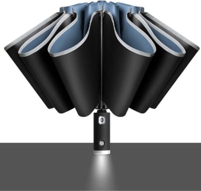 Bovista Moderne Stormparaplu - Windproof Paraplu - Stormproef - Opvouwbaar - Zaklamp - Automatisch Uitklapbaar - Umbrella - Blauw