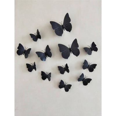 12 stuks/Set 3D Vlinder Muursticker, Moderne Plastic Vlinder Sticker Voor Bruiloft, Huis, Stickers, Muursticker, Vinyl Sticker Voor Huisdecoraties one-size zwart