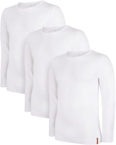Undiemeister T Shirt Heren - Lange Mouwen - 3-Pack - Chalk White (Wit) - Mellowood Tencel - Ademend en Temperatuurregulatie - Slim Fit T-shirt - Ronde Hals - Maat S