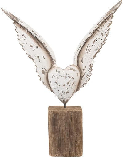 Clayre & Eef Decoratie Beeld Vleugels 26x5x33 cm Wit Bruin Hout