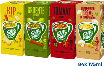 Unox Cup-a-Soup 4-Pack – 1x Kip, 1x Tomaat, 1x Champignon Crème, 1x Groente – 84 porties – Instantsoep – Houdbaar