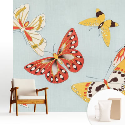 Wallfluent Behang - Artistieke vlinders Muurbehang - 250x250 cm - Blauw Behang - Voor liefhebbers van moderne abstracte kunst - Behang Voor de woonkamer, slaapkamer en kantoor - Wanddecoratie Dieren