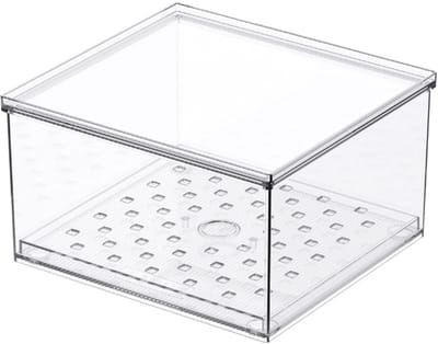 So Clever x Vacane Koelkast bak met deksel en Uitlekrooster Small - Transparant - Stapelbaar | BPA-vrij