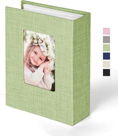 Klein Fotoalbum voor 100 Foto's met Linnen Binding en Venster - Ideaal voor Familie, Baby, Trouwen en Reizen (10 x 15 cm, Lichtgroen)