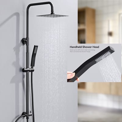Auralum Max® - Douche Set - Regendouche zonder kraan - 8 inch Douchekop - Elegante RVS Handdouche - Duurzame Messing Omsteller - Verstelbare Hoogte - Zwart
