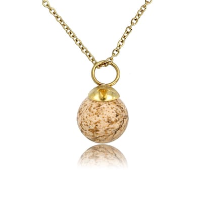 My Bendel - Goudkleurige Ketting met Ronde Picture Jasper Edelsteen - met Luxe Cadeauverpakking | Sieraden Voor Dames