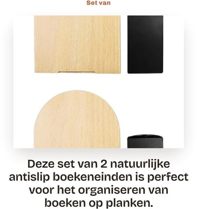 Dailygoods- Boekenstopper 2-pack - Natuurlijke Antislip - Houten Boekensteunen - Geschikt voor Dikke Boeken - Afmetingen 170x105x120 mm - Met Antislipviltjes